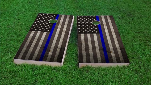 American Thin Blue Line Themed Custom Cornhole Board Design