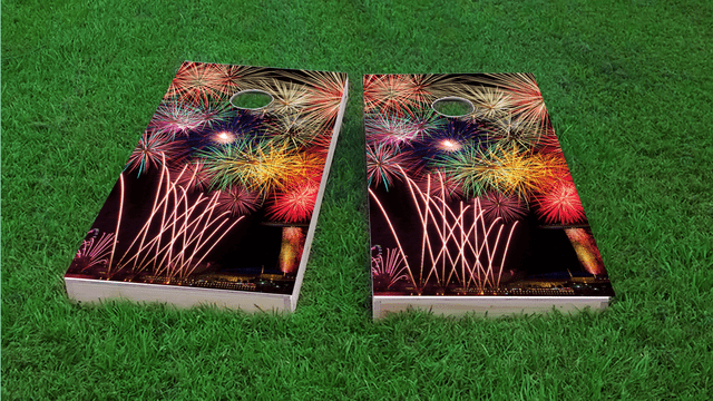 Fireworks Themed Custom Cornhole Board Design
