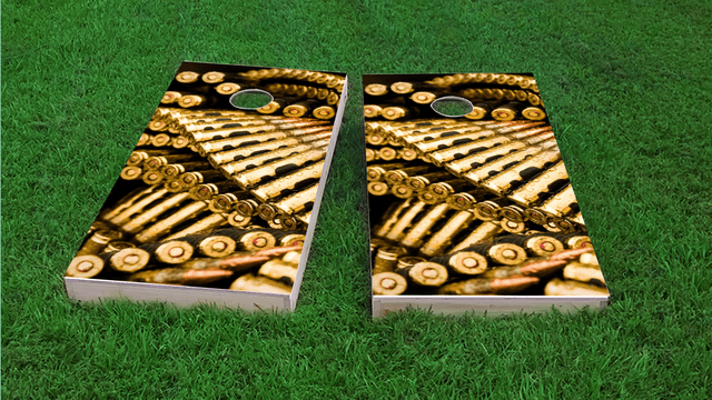 Golden Bullet Themed Custom Cornhole Board Design