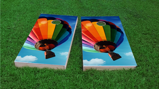 Hot Air Balloon Themed Custom Cornhole Board Design