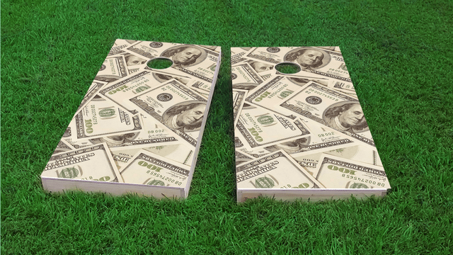 Money Themed Custom Cornhole Board Design