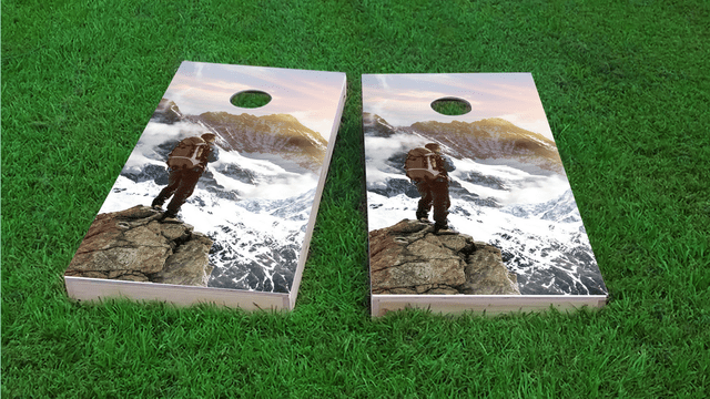 Mountain Climber Themed Custom Cornhole Board Design