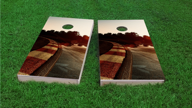 Racetrack Themed Custom Cornhole Board Design