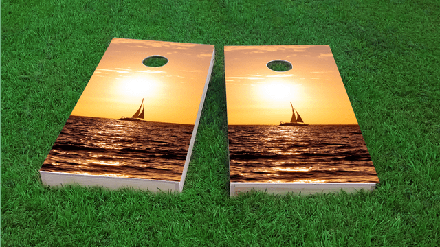 Sailboat Themed Custom Cornhole Board Design