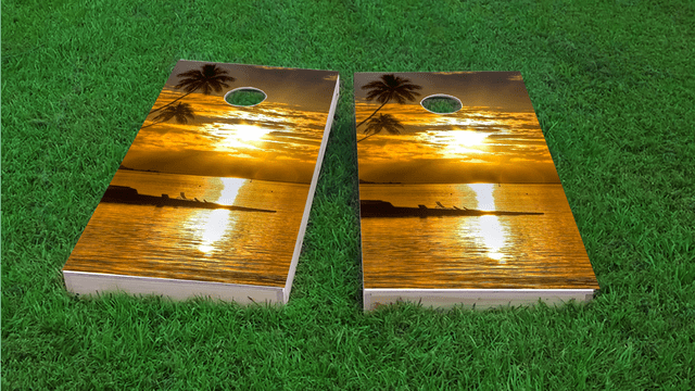 Sea Sunset Themed Custom Cornhole Board Design