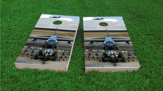 B-52 Bomber Aircraft Artillery Themed Custom Cornhole Board Design