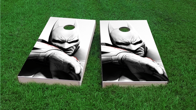 Batman in Black and White Themed Custom Cornhole Board Design