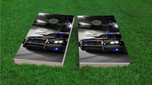 Chasing Cop Car Themed Custom Cornhole Board Design