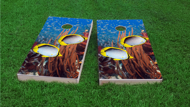 Tropical Fish Swimming Themed Custom Cornhole Board Design