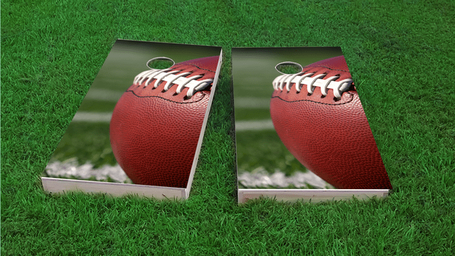 Football in Field Themed Custom Cornhole Board Design