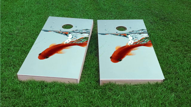 Goldfish In Bowl Themed Custom Cornhole Board Design