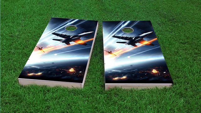 Soaring Jets Themed Custom Cornhole Board Design