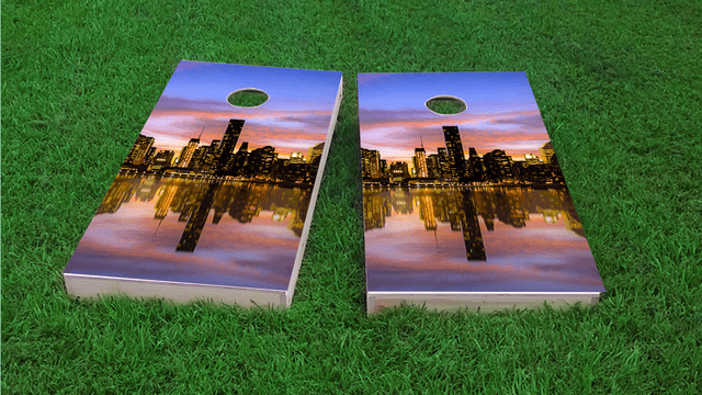  New York City at Sunset Themed Custom Cornhole Board Design