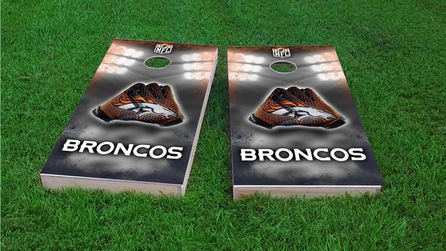 NFL Gloves (Denver Broncos) Themed Custom Cornhole Board Design