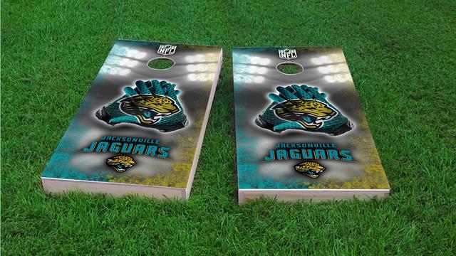 NFL Gloves (Jacksonville Jaguars) Themed Custom Cornhole Board Design
