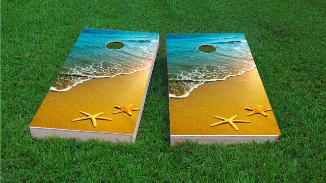 Beach Starfish Themed Custom Cornhole Board Design