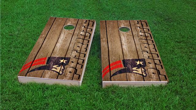 NFL Wood Slat (New England Patriots) Themed Custom Cornhole Board Design