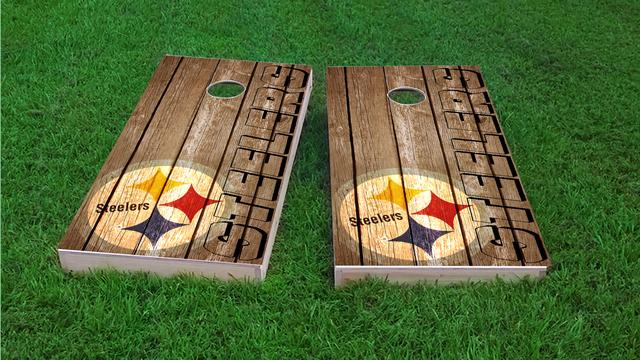 NFL Wood Slat (Pittsburgh Steelers) Themed Custom Cornhole Board Design