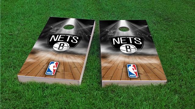 NBA Team (Brooklyn Nets) Themed Custom Cornhole Board Design