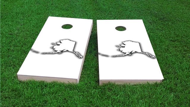 White Alaska Themed Custom Cornhole Board Design