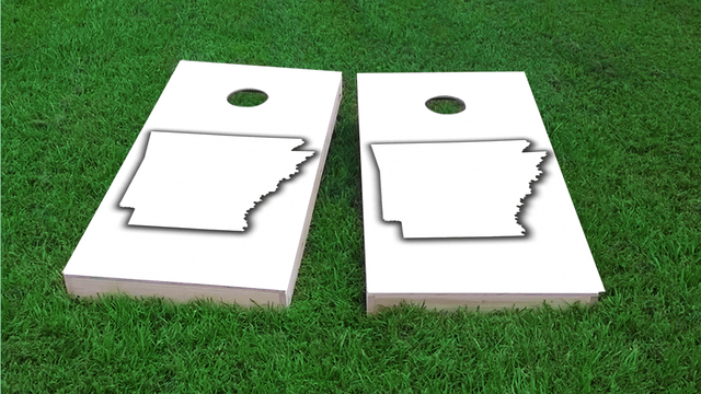 White Arkansas Themed Custom Cornhole Board Design