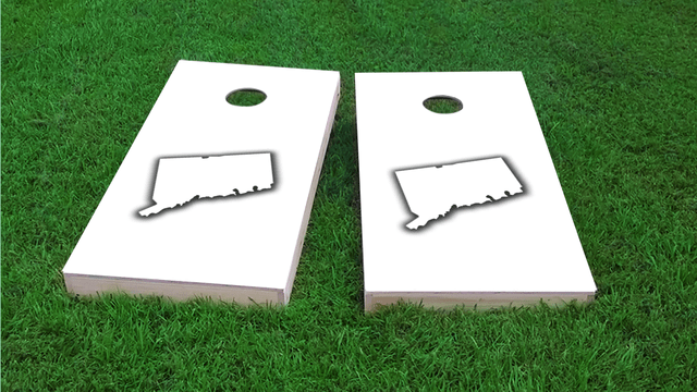 White Connecticut Themed Custom Cornhole Board Design