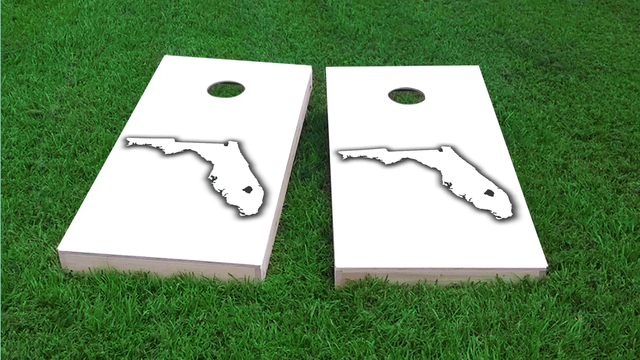 White Florida Themed Custom Cornhole Board Design