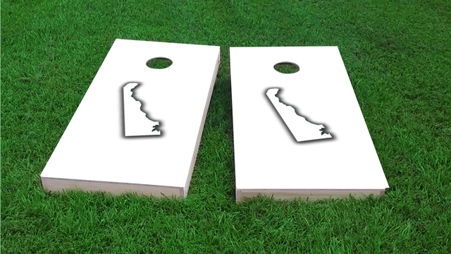 White Delaware Themed Custom Cornhole Board Design