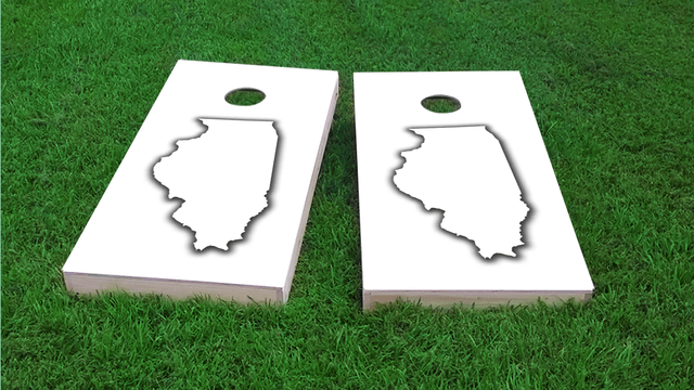 White Illinois Themed Custom Cornhole Board Design