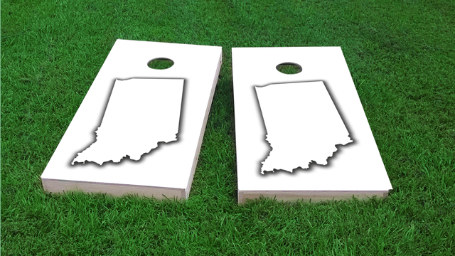 White Indiana Themed Custom Cornhole Board Design