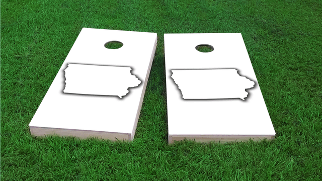 White Iowa Themed Custom Cornhole Board Design