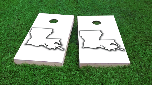 White Louisiana Themed Custom Cornhole Board Design