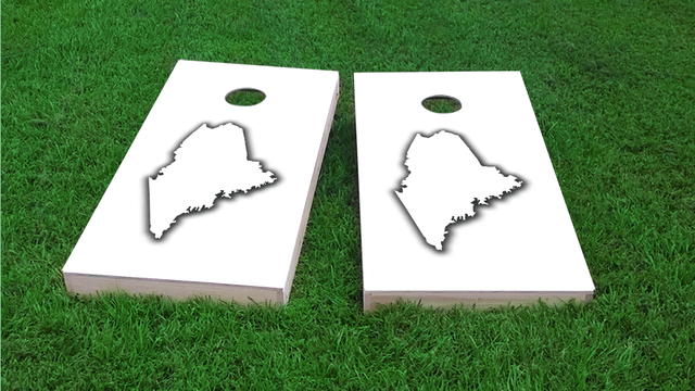 White Maine Themed Custom Cornhole Board Design