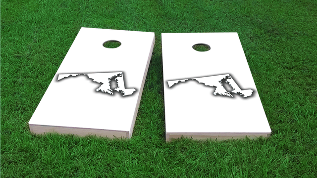 White Maryland Themed Custom Cornhole Board Design