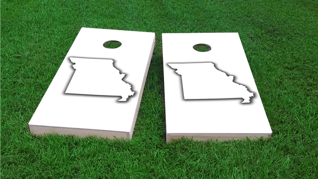 White Missouri Themed Custom Cornhole Board Design