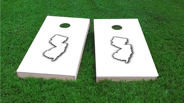 White New Jersey Themed Custom Cornhole Board Design