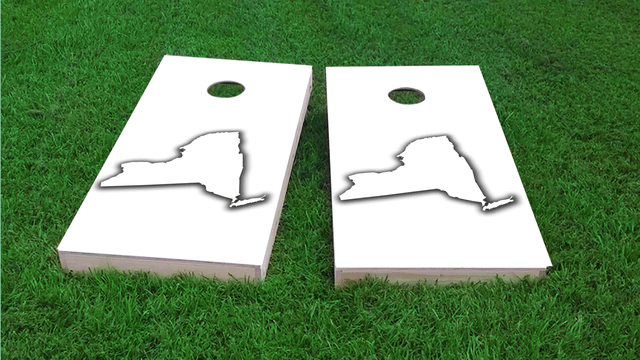 White New York Themed Custom Cornhole Board Design