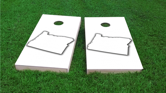 White Oregona Themed Custom Cornhole Board Design