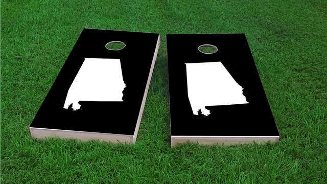 Black Alamabama Themed Custom Cornhole Board Design