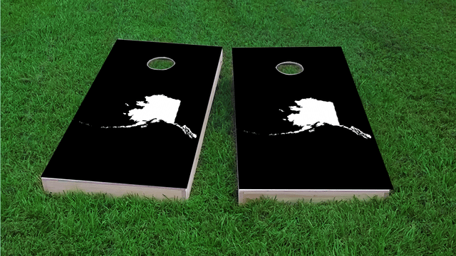 Black Alaska Themed Custom Cornhole Board Design