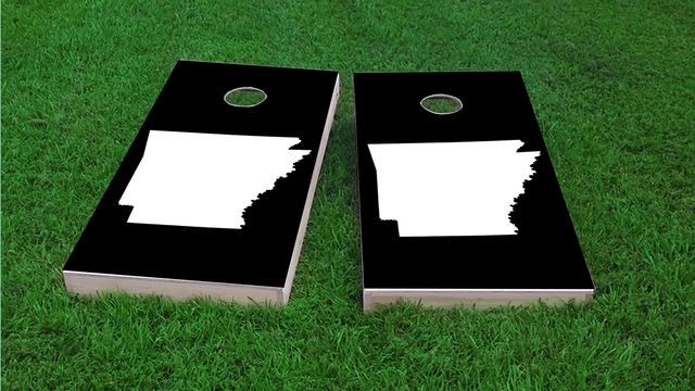 Black Arkansas Themed Custom Cornhole Board Design