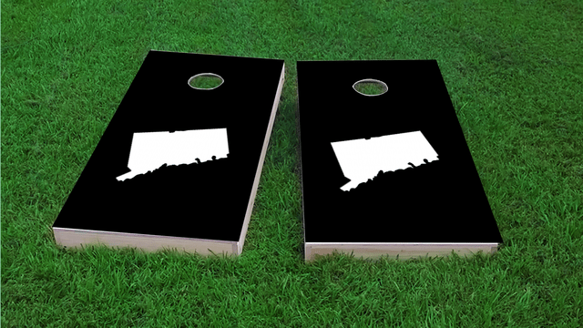 Black Connecticut Themed Custom Cornhole Board Design