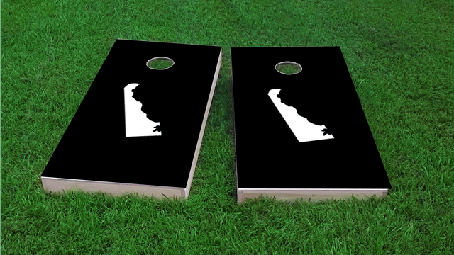 Black Delaware Themed Custom Cornhole Board Design