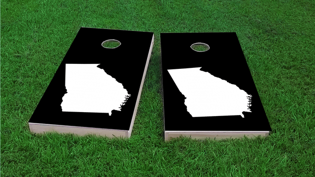 Black Georgia Themed Custom Cornhole Board Design