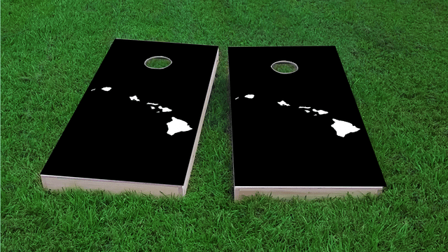 Black Hawaii Themed Custom Cornhole Board Design