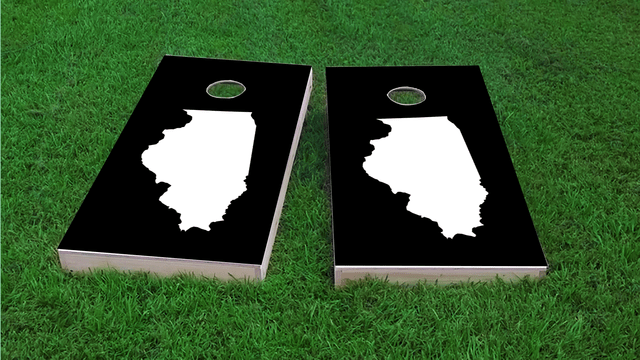 Black Illinois Themed Custom Cornhole Board Design