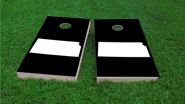 Black Kansas Themed Custom Cornhole Board Design