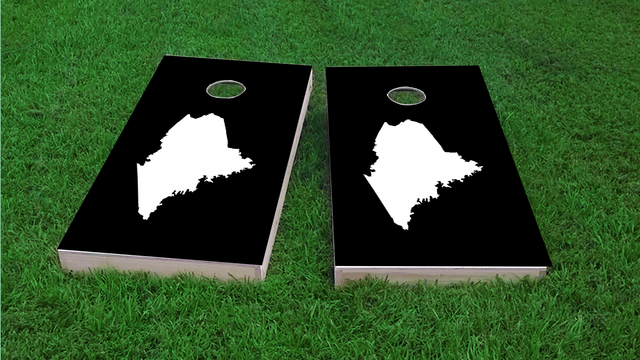Black Maine Themed Custom Cornhole Board Design