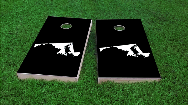 Black Maryland Themed Custom Cornhole Board Design