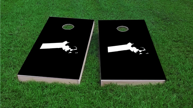 Black Massachusetts Themed Custom Cornhole Board Design